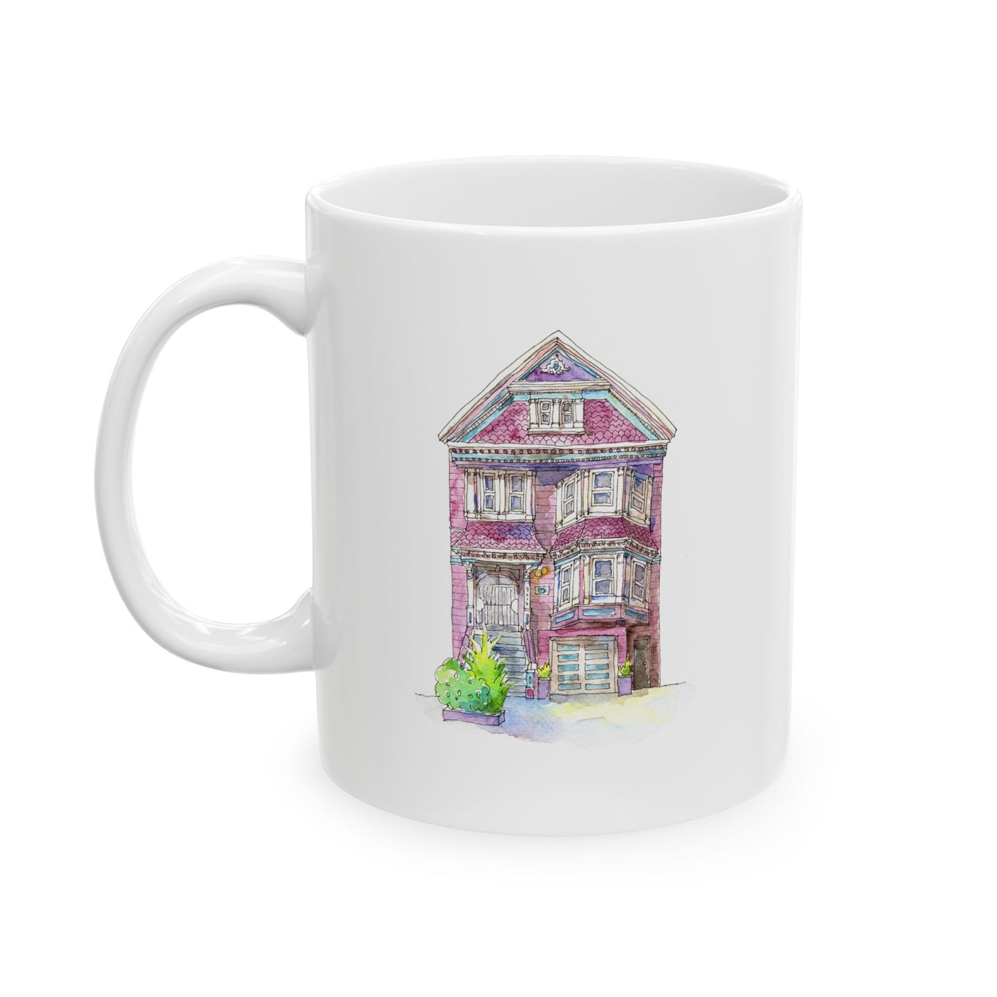 Floral Watercolor Cat Ceramic Mug (11oz/15oz) — Cute Pet Lover Coffee Cup